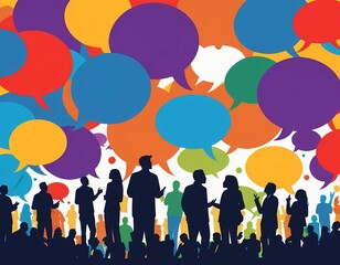 Diverse People Communicating and Networking with Speech Bubbles