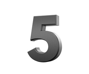 Sleek metallic Black number 5 Five with a slight shadow effect, 3d illustration