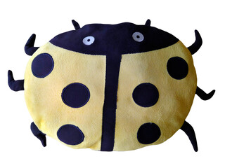 Cute Plush Ladybug Pillow with Transparent Background. A soft, yellow and black plush ladybug pillow isolated on a transparent background. Perfect for digital design, product presentations.