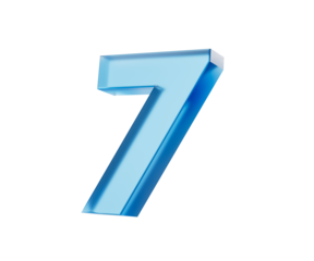 3d Glossy Blue number 7 or Seven with a gradient of blue shades. 3d illustration