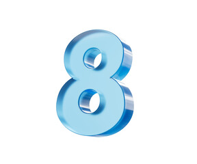 3d Glossy Blue number 8 or Eight with a gradient of blue shades. 3d illustration