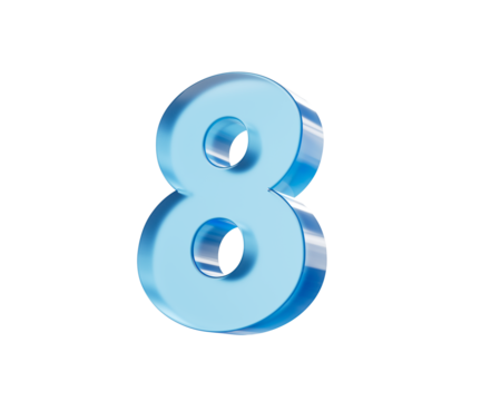 3d Glossy Blue number 8 or Eight with a gradient of blue shades. 3d illustration