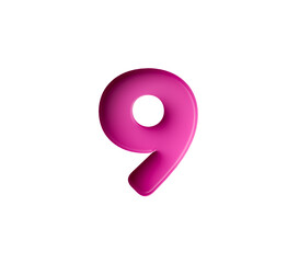 Vibrant pink number 9 Nine in bold gradient font with a slight shadow effect, 3d illustration
