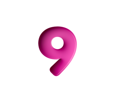 Vibrant pink number 9 Nine in bold gradient font with a slight shadow effect, 3d illustration - Powered by Adobe