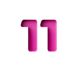 Vibrant pink number 11 Eleven in bold gradient font with a slight shadow effect, 3d illustration