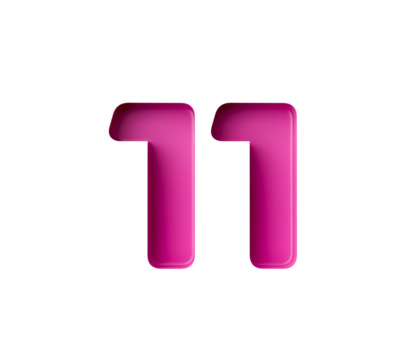 Vibrant pink number 11 Eleven in bold gradient font with a slight shadow effect, 3d illustration