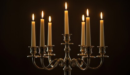 Illuminated candles on a candelabra create an elegant, romantic atmosphere,