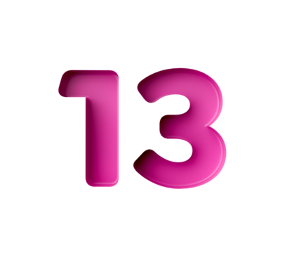 Vibrant pink number 13 Thirteen in bold gradient font with a slight shadow effect, 3d illustration