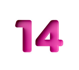 Vibrant pink number 14 Fourteen in bold gradient font with a slight shadow effect, 3d illustration