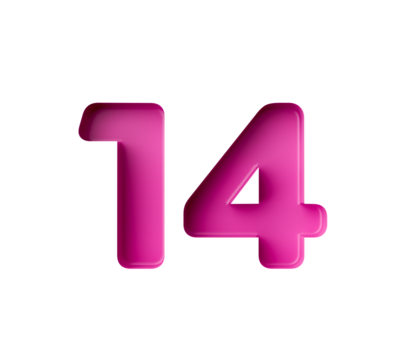 Vibrant pink number 14 Fourteen in bold gradient font with a slight shadow effect, 3d illustration