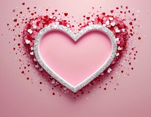 Pink Glitter Heart Frame with Confetti Hearts