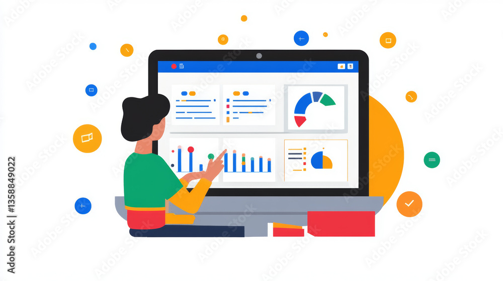 Poster analyzing business data trends home office infographic digital space user’s perspective insightful c