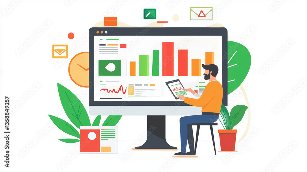 Poster data analysis and visualization techniques office infographic digital workspace close-up view busine