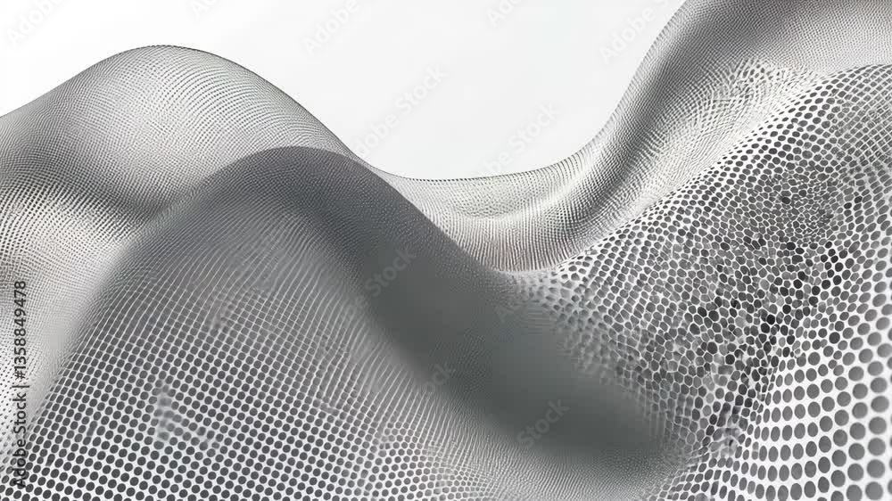 Poster abstract 3d landscape rendering with dotted texture in monochrome against white background
