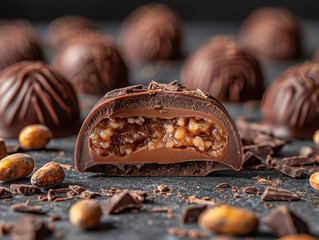 Decadent chocolate truffle with rich filling and cocoa beans on National Chocolate Truffle Day