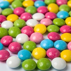 Obraz premium Colorful Gumballs for Candy Display, a close-up of colorful gumballs arranged in a vibrant display, perfect for candy-themed projects or festive occasions