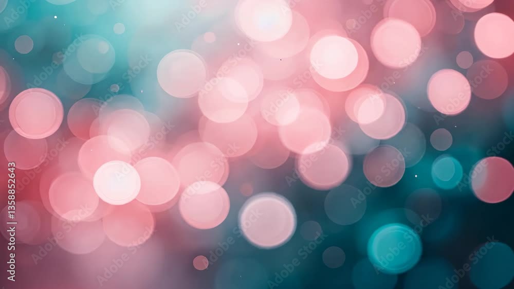 Poster Abstract Bokeh Background of Overlapping Circular Lights in Shades of Pink and Teal