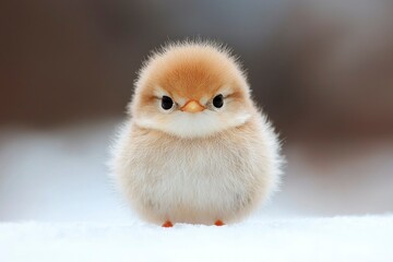 Fototapeta premium Little bird stands on snow with a blurry nature background for wildlife imagery