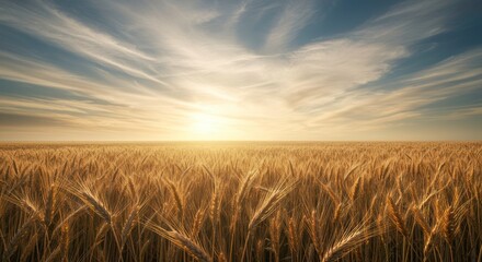 Obraz premium Golden Wheat Field at Sunset Serene Rural Landscape Photography