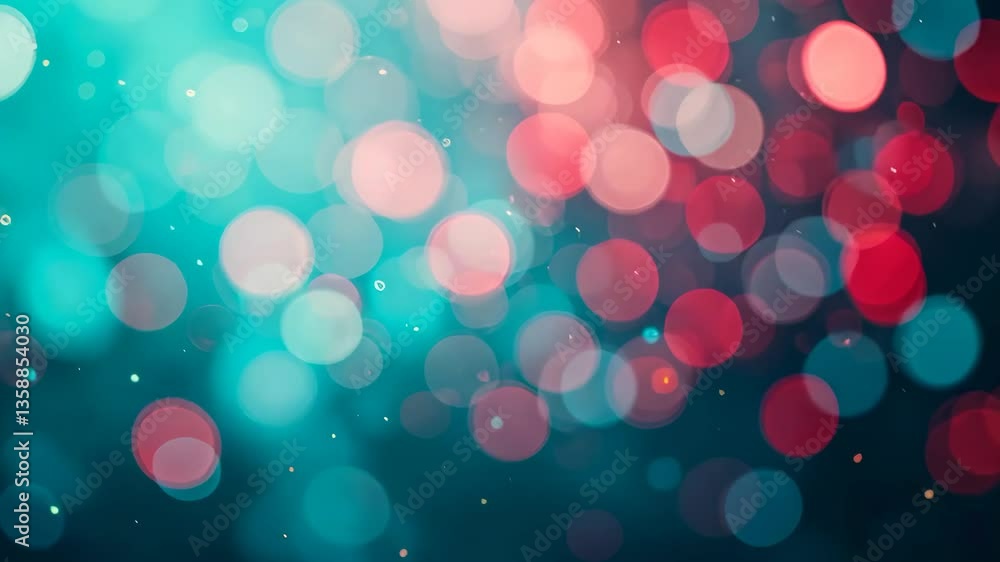 Poster Abstract Bokeh Background with Glowing Teal and Red Circles on Dark Backdrop