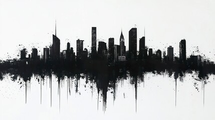 Obraz premium Stylized black silhouette of a bustling cityscape sharp edges and clean lines capturing the essence of urban life on a white canvas. 