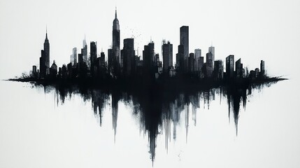 Obraz premium Stylized black silhouette of a bustling cityscape sharp edges and clean lines capturing the essence of urban life on a white canvas. 