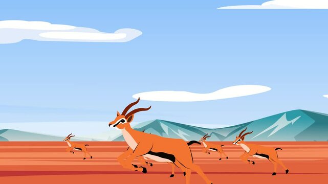 Antilopes running in the steppe landscape cartoon animation wildlife scene