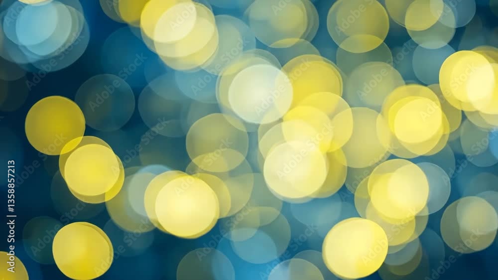 Poster abstract bokeh background with yellow and blue blurred light circles on dark background