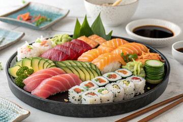Delicious Sushi Platter Assorted Maki Nigiri and Sashimi