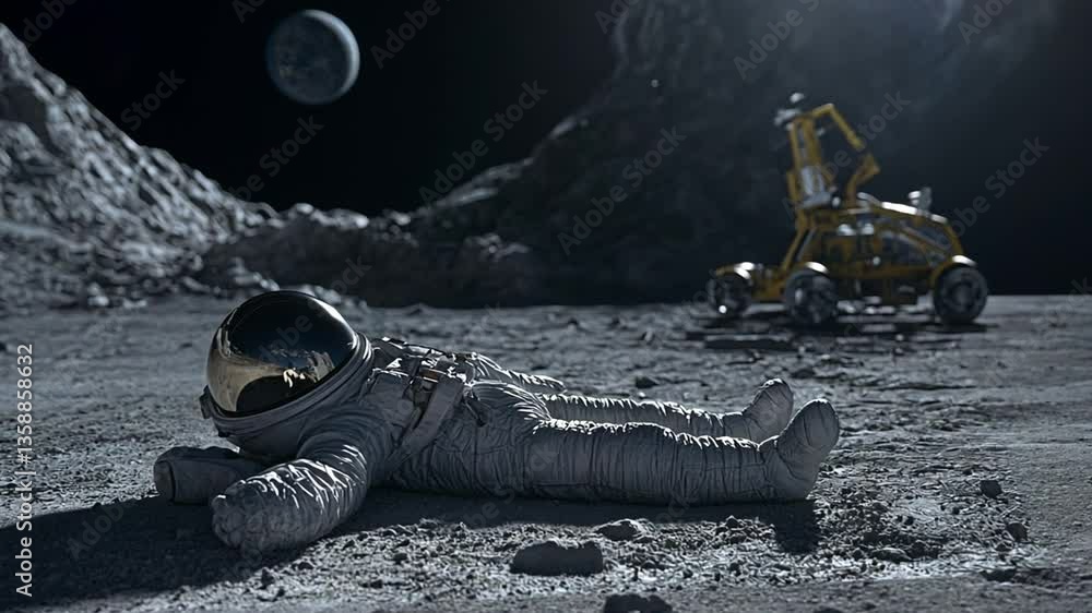 Poster astronaut relaxing on the lunar surface during exploration generative ai