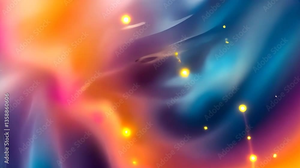 Poster abstract colorful swirling background with glowing particles in dynamic flow of light