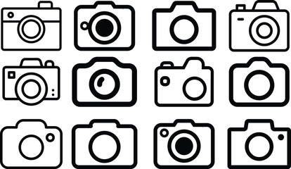 A Collection of Line Art Camera Icon Vector Silhouette Illustration.