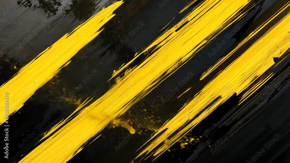Poster abstract composition of yellow and black diagonal brush strokes textured background