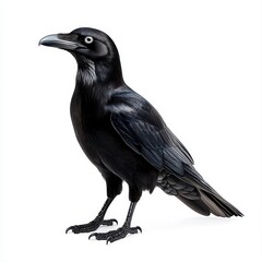 Obraz premium Majestic black crow standing gracefully against a white background captured in high quality realistic style