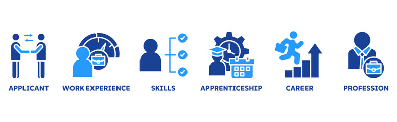 Traineeship icon set illustration concept with icon of applicant, work experience, skills, internship, career, and professio 