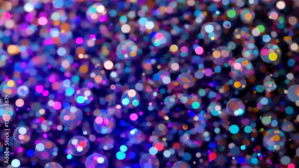 Poster abstract floating colorful bokeh spheres against dark background