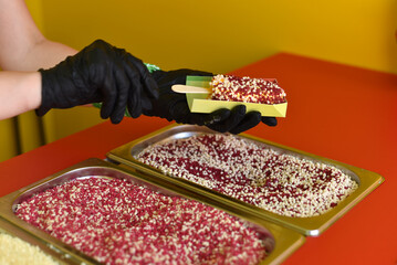 Pastry chef makes ice cream