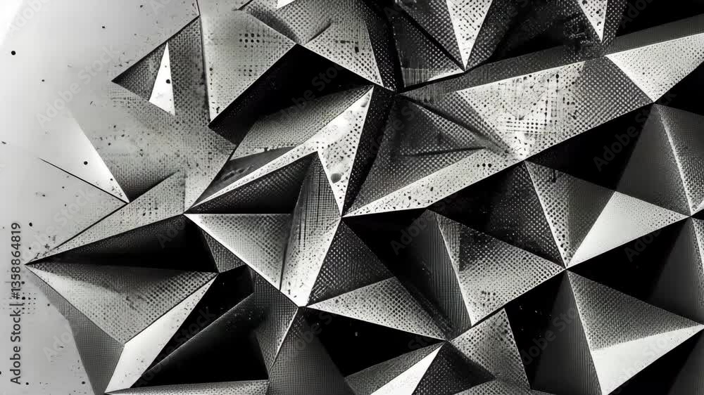 Poster abstract geometric composition featuring triangular shapes in high contrast black and white