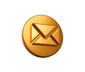 3d Golden icon with a raised envelope symbol, symbolizing email and messaging. 3d illustration