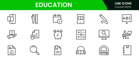 Education and Learning thin line icons set. Education, School, and Learning icons. Vector illustration