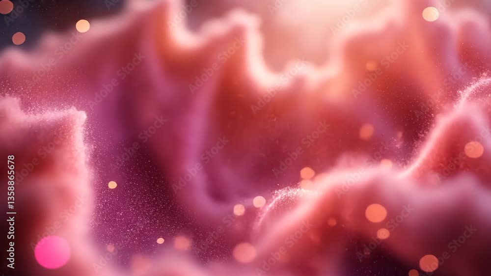 Poster abstract glowing dreamscape of pink and red clouds with sparkling bokeh effects