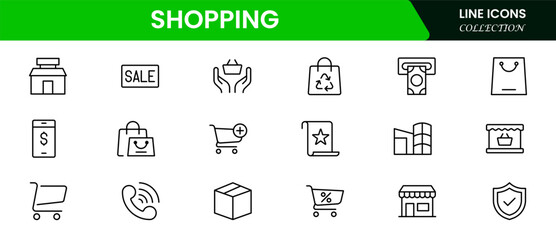 Shopping & E-commerce line icons set. Shopping. Online shopping thin line icons. E-commerce symbols collection.