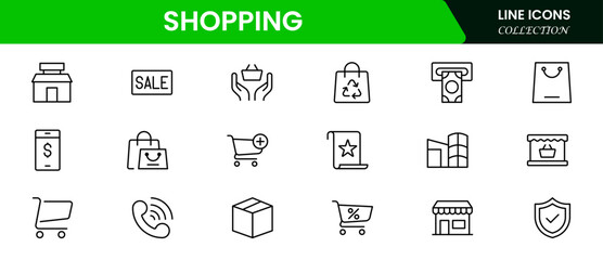 Shopping & E-commerce line icons set. Shopping. Online shopping thin line icons. E-commerce symbols collection.