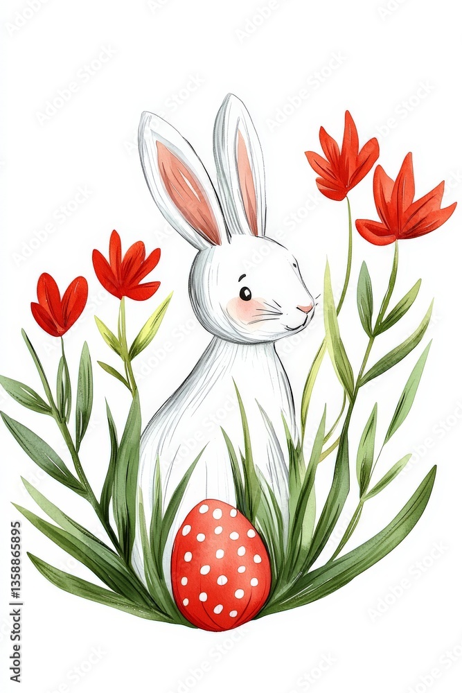 Poster minimal tulip bouquet in red and white color palette placed on white isolated background symbolizing