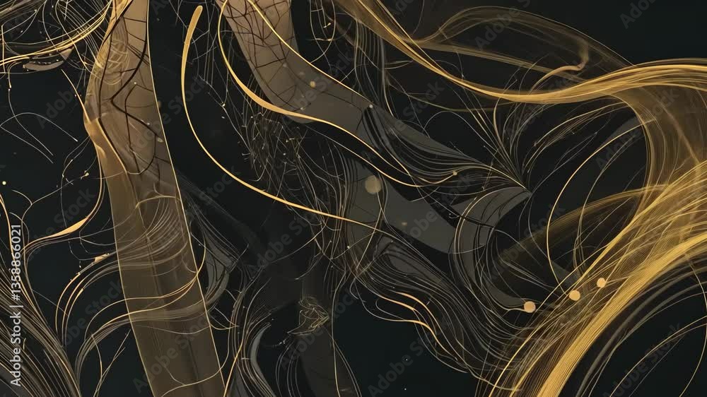 Aufkleber abstract gold lines flowing across dark background with particle effects