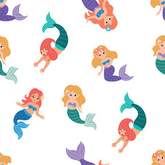 Obraz premium Seamless pattern with cute mermaids. Design for fabric, textile, wallpaper, packaging 
