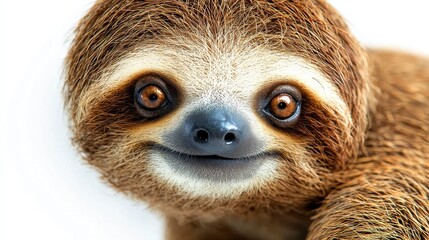 Fototapeta premium Realistic isolated sloth on a pure white background portraying the unique features of this charming animal