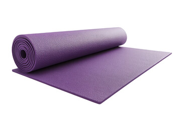A partially rolled purple yoga mat on a black background showing the texture of the mat surface