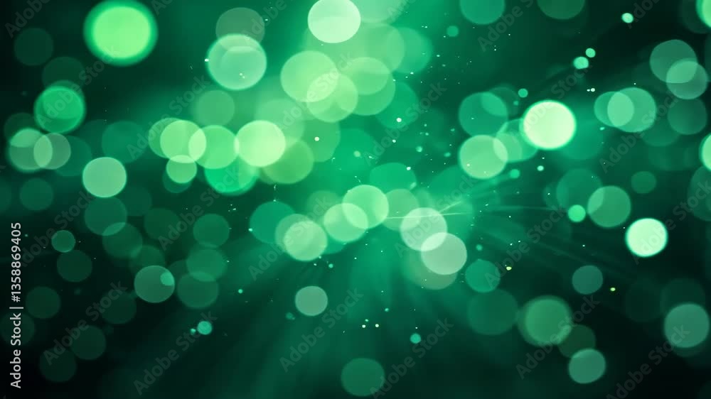 Poster abstract green bokeh background with circular light particles and light rays