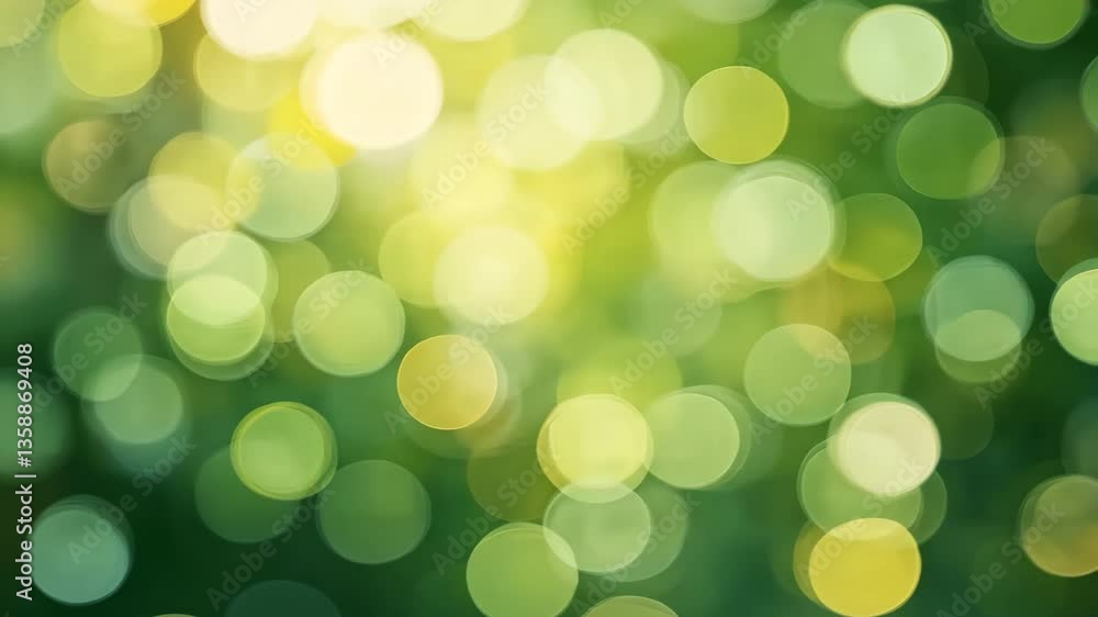 Poster abstract green bokeh background with circular yellow lights and soft focus effects